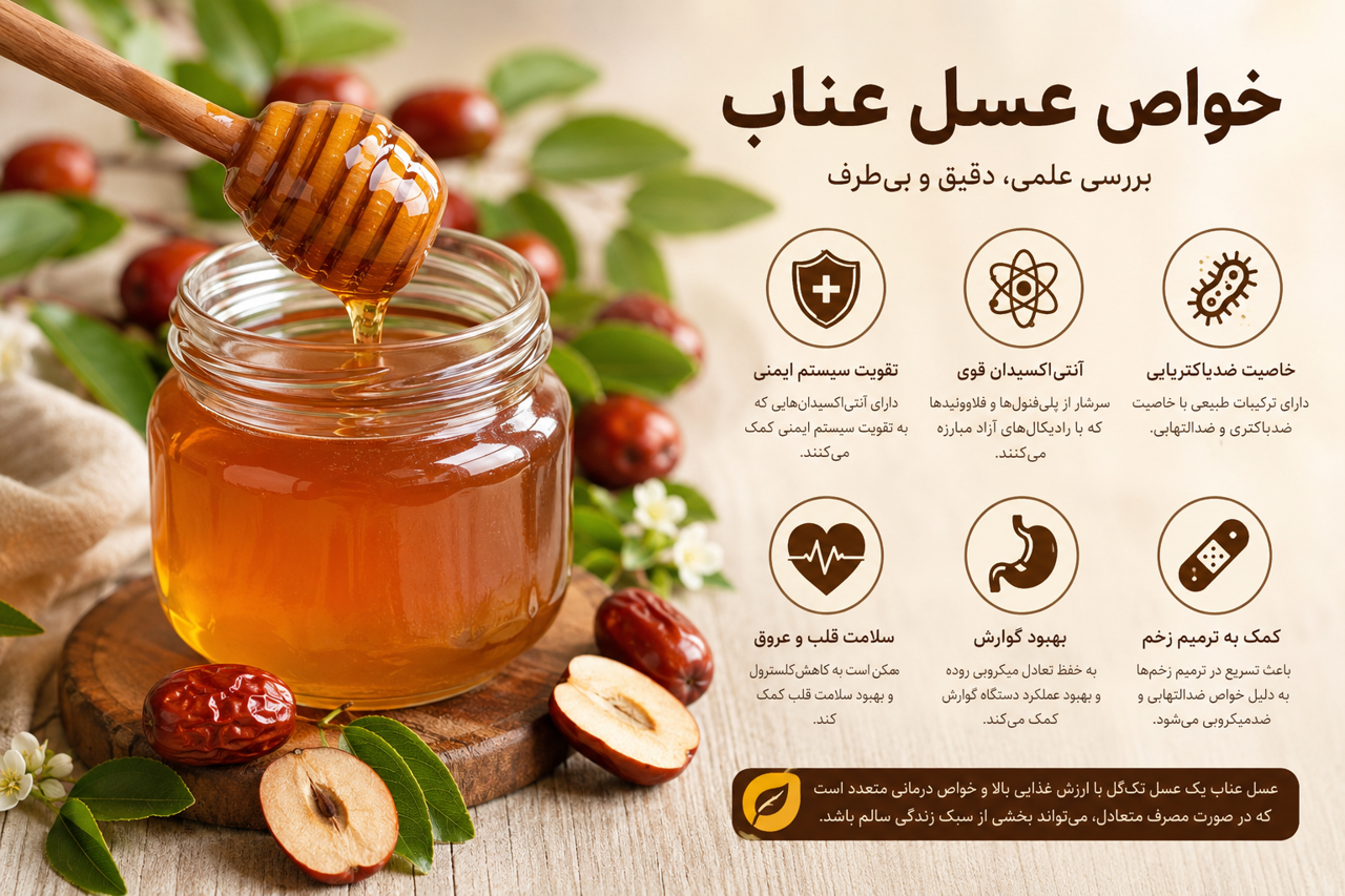 خواص عسل عناب؛ بررسی علمی بر اساس پژوهش‌های معتبر